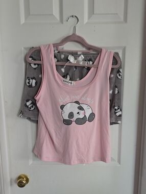 Womens Pink Panda Sleep Tank Top with Shorts - Let Me Sleep Panda set